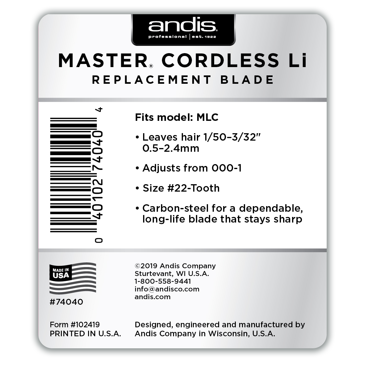 Cuchilla Tradicional Andis Máster (74040)